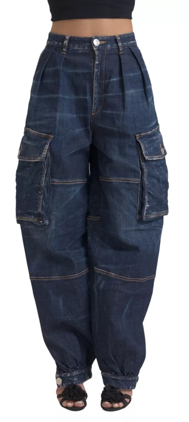 Dsquared² Blue High Waist Cotton Cargo Baggy Denim Jeans | Regal Royce