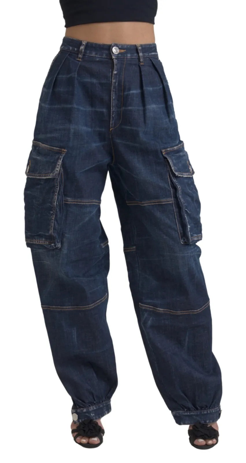 Dsquared² Blue High Waist Cotton Cargo Baggy Denim Jeans | Regal Royce