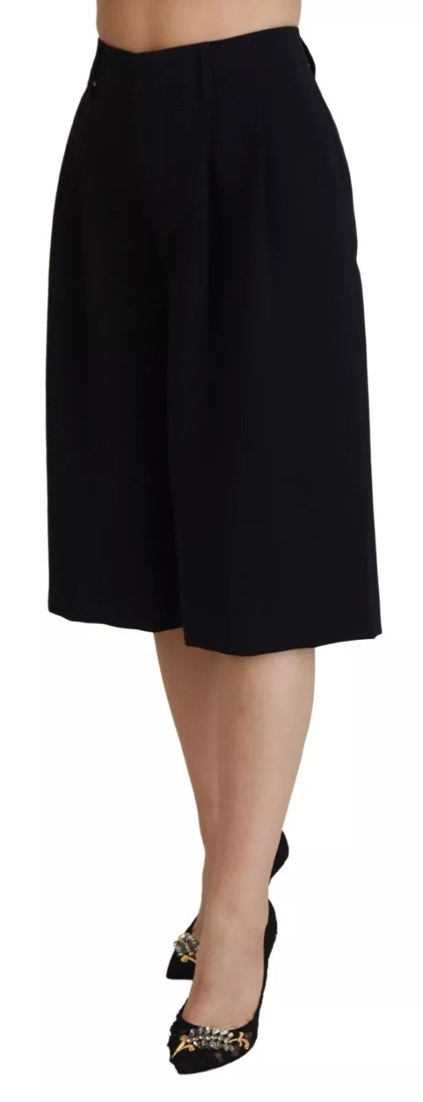 Dsquared² Black High Waist Wide Leg Cropped Trouser Pants | Regal Royce