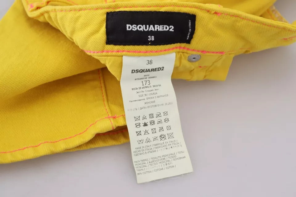 Dsquared² Yellow Cotton Low Waist Cropped Jennifer Denim Jeans | Regal Royce