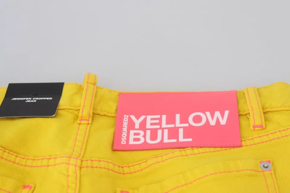 Dsquared² Yellow Cotton Low Waist Cropped Jennifer Denim Jeans | Regal Royce