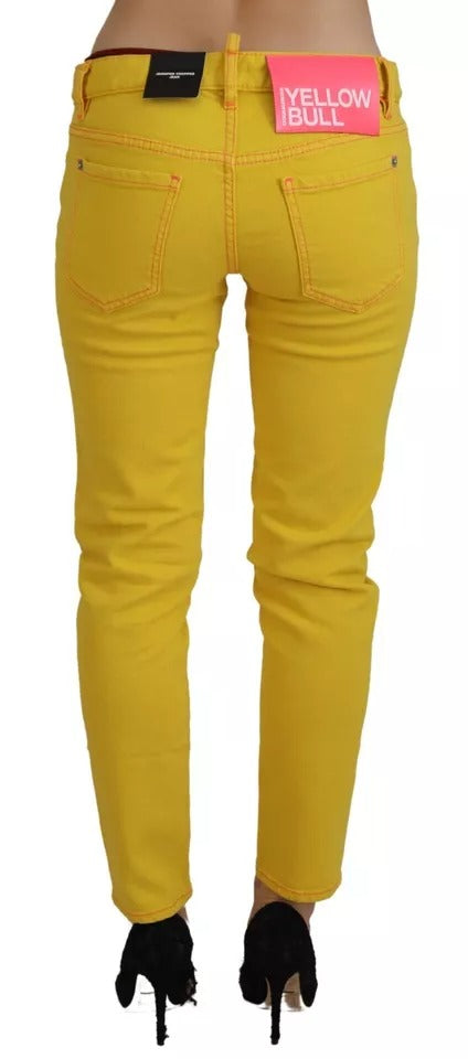 Dsquared² Yellow Cotton Low Waist Cropped Jennifer Denim Jeans | Regal Royce