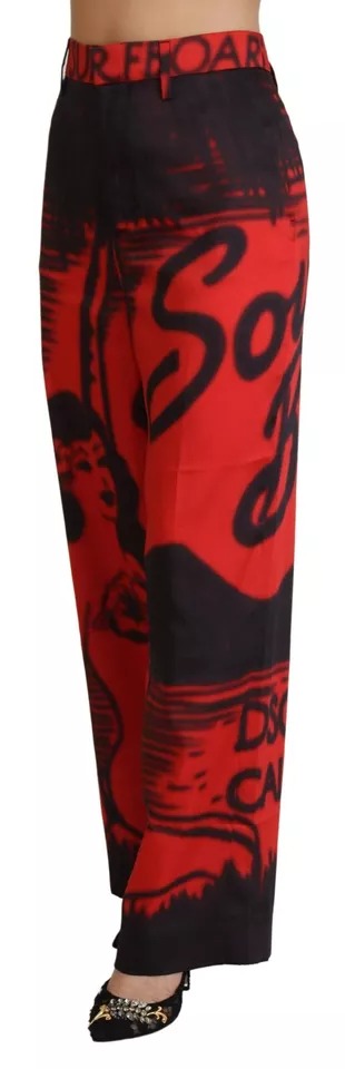 Dsquared² Red Printed High Waist Straight Pants | Regal Royce