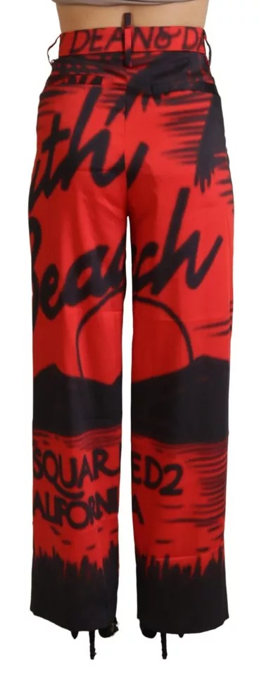 Dsquared² Red Printed High Waist Straight Pants | Regal Royce