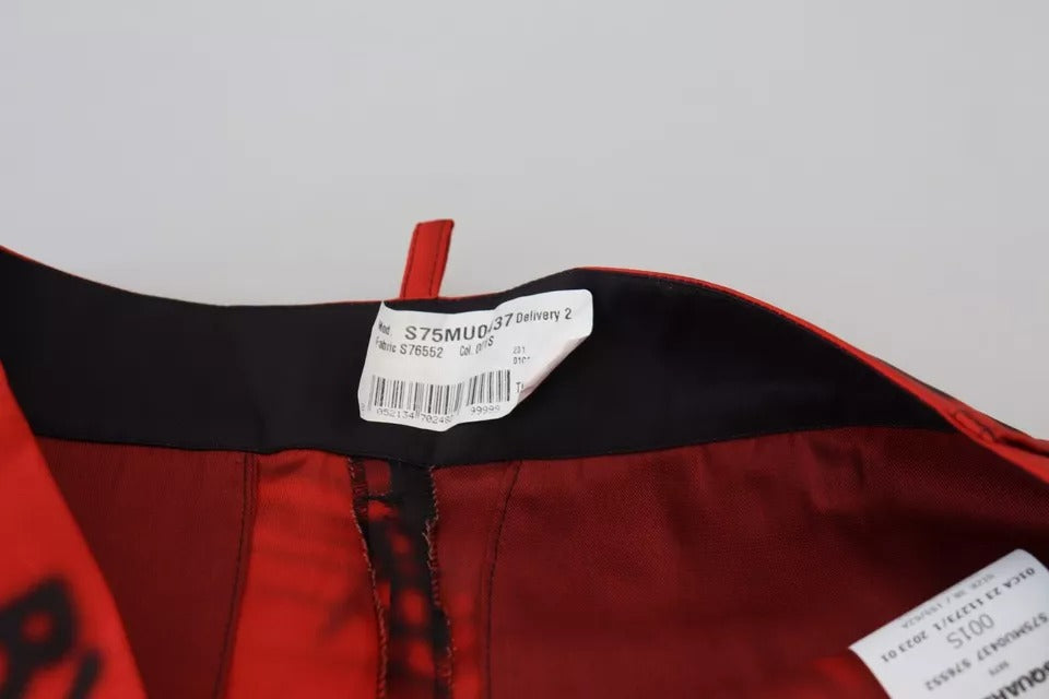 Dsquared² Red Printed High Waist Wide Leg Cropped Pants | Regal Royce