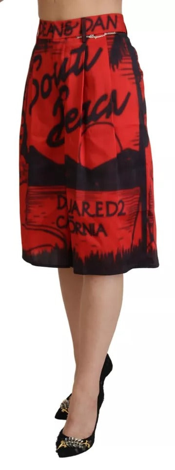 Dsquared² Red Printed High Waist Wide Leg Cropped Pants | Regal Royce