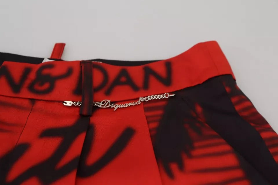 Dsquared² Red Printed High Waist Wide Leg Cropped Pants | Regal Royce