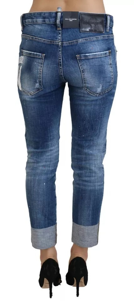 Dsquared² Blue Icon Low Waist Cropped Cool Girl Denim Jeans | Regal Royce