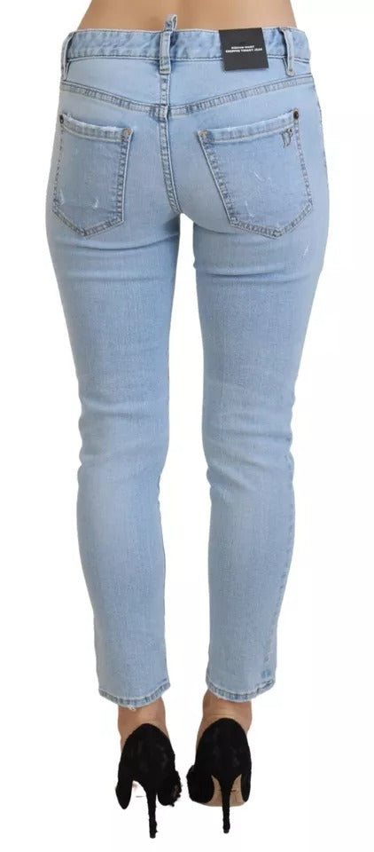 Dsquared² Blue Tattered Mid Waist Cropped Twiggy Denim Jeans | Regal Royce