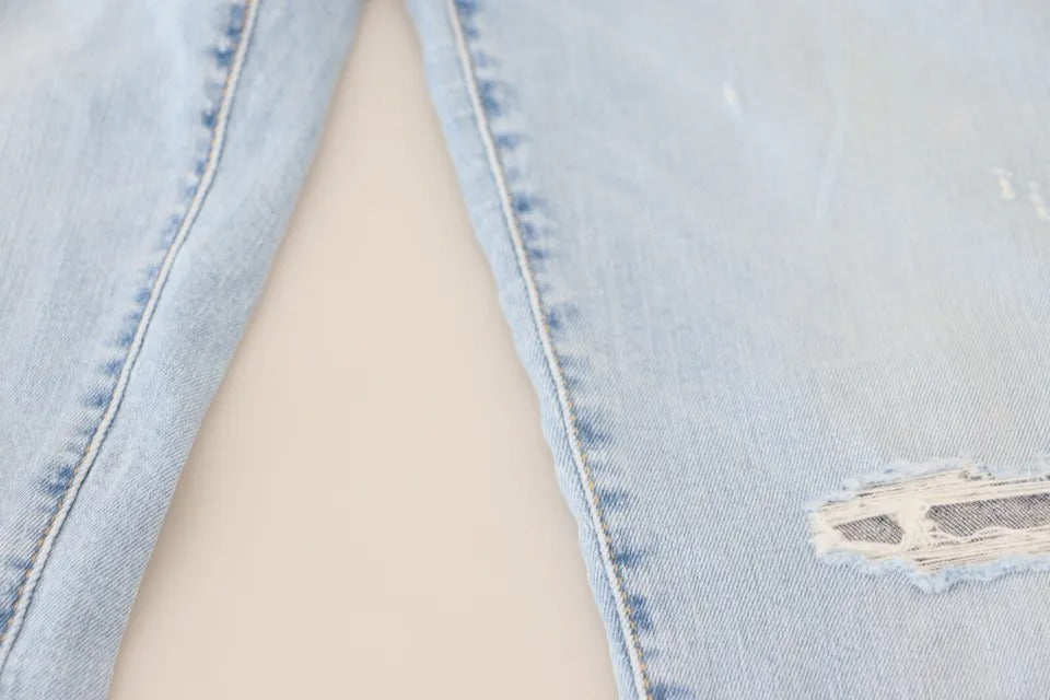 Dsquared² Blue Tattered Mid Waist Cropped Twiggy Denim Jeans | Regal Royce