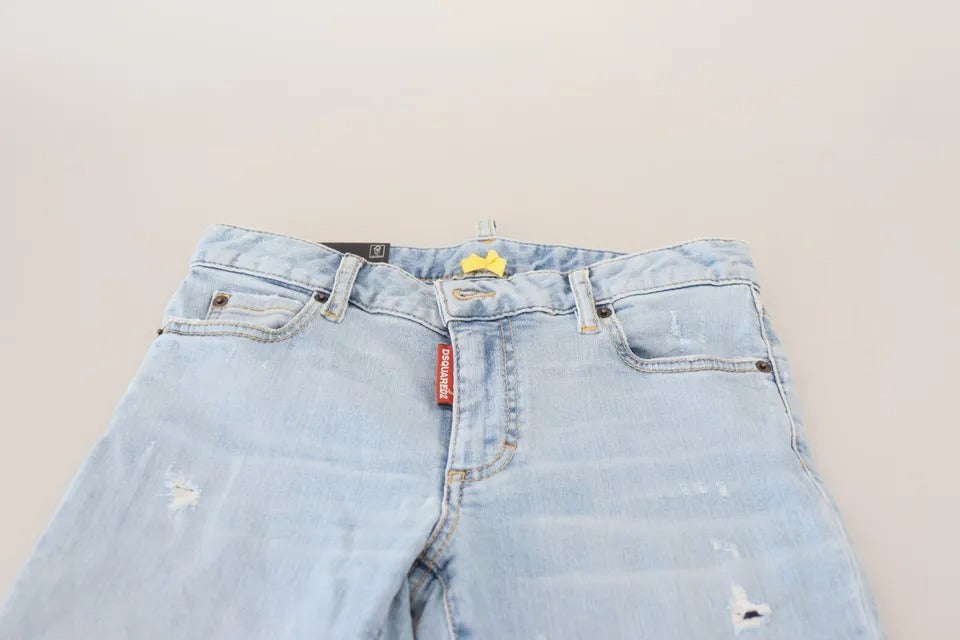 Dsquared² Blue Tattered Mid Waist Cropped Twiggy Denim Jeans | Regal Royce
