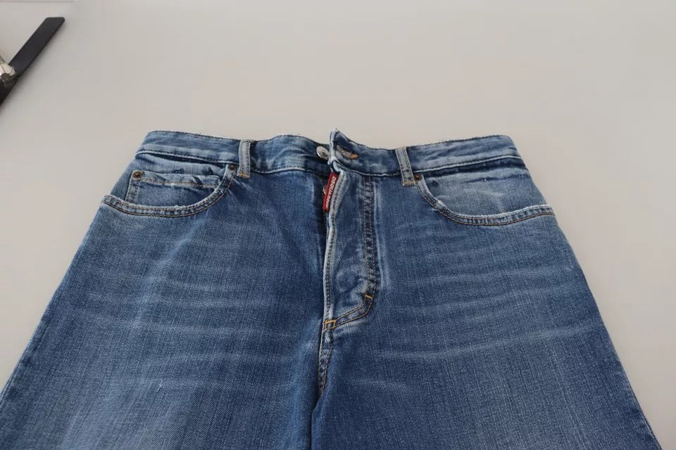 Dsquared² Blue Distressed High Waist Straight Denim Jeans | Regal Royce