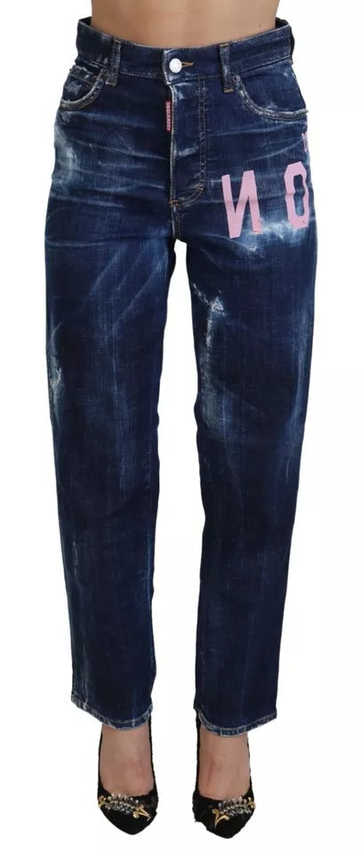Dsquared² Blue Icon High Waist Straight Denim Boston Jeans | Regal Royce