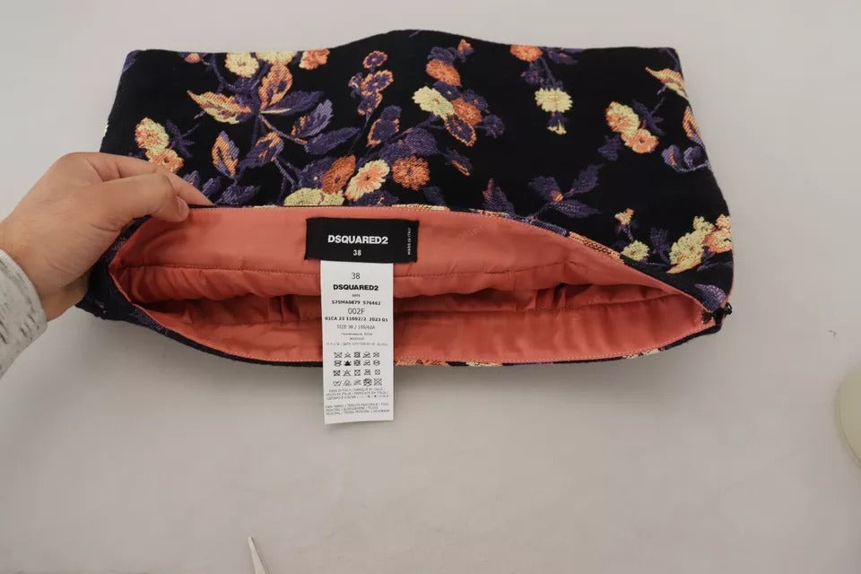 Dsquared² Black Floral Embroidery Mid Waist A-line Mini Skirt | Regal Royce