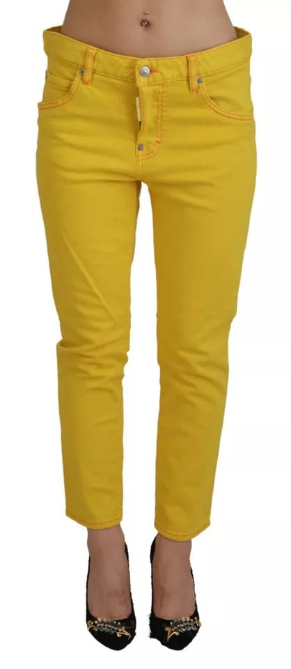 Dsquared² Yellow Cotton Low Waist Crop Denim Cool Girl Jeans | Regal Royce