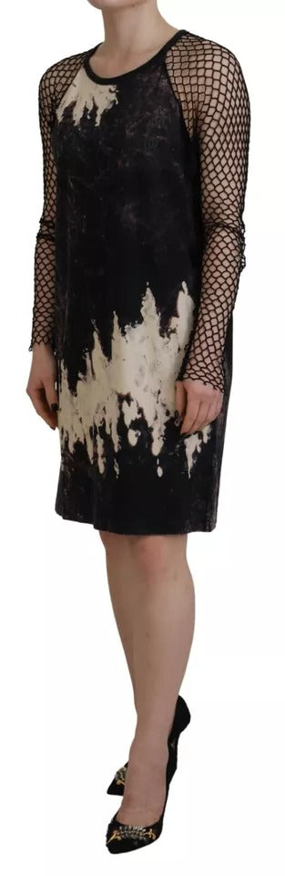Dsquared² Black Tie Dye Mesh Long Sleeves Cotton Shift Dress | Regal Royce