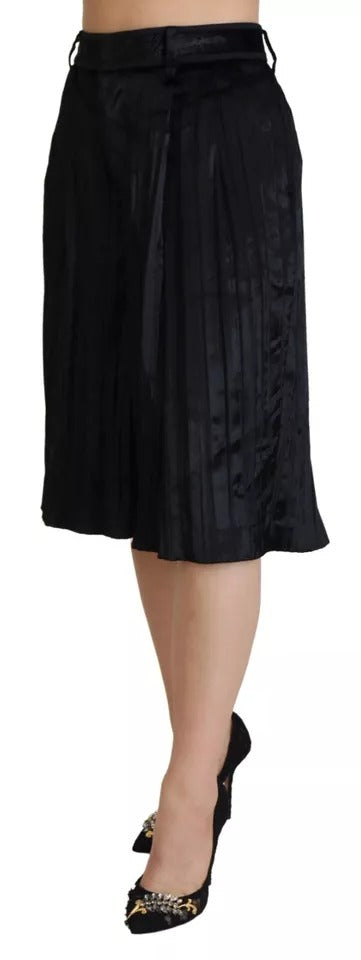 Dsquared² Black Pleated High Waist Wide Leg Cropped Pants | Regal Royce