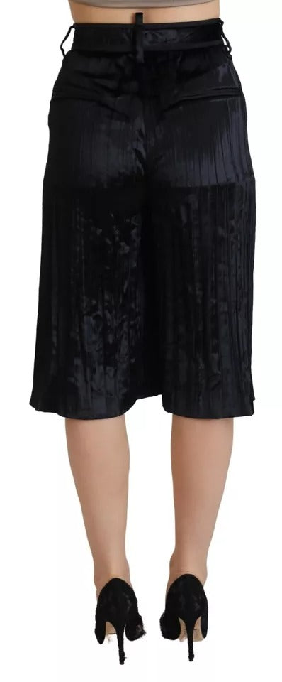 Dsquared² Black Pleated High Waist Wide Leg Cropped Pants | Regal Royce