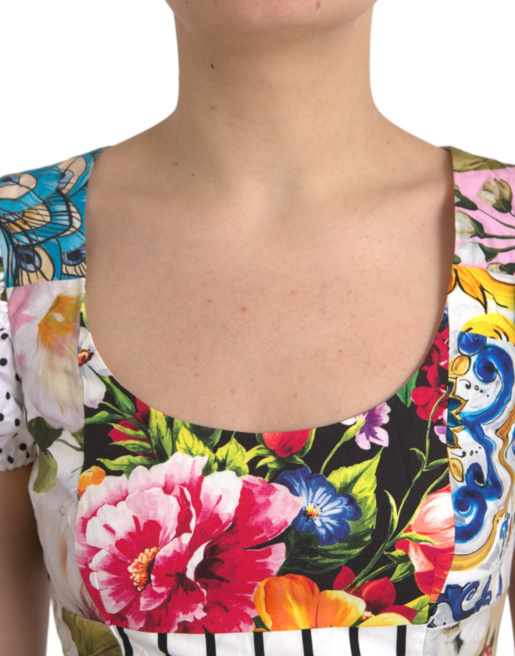 Dolce & Gabbana Multicolor Patchwork Cotton Aline Mini Dress | Regal Royce