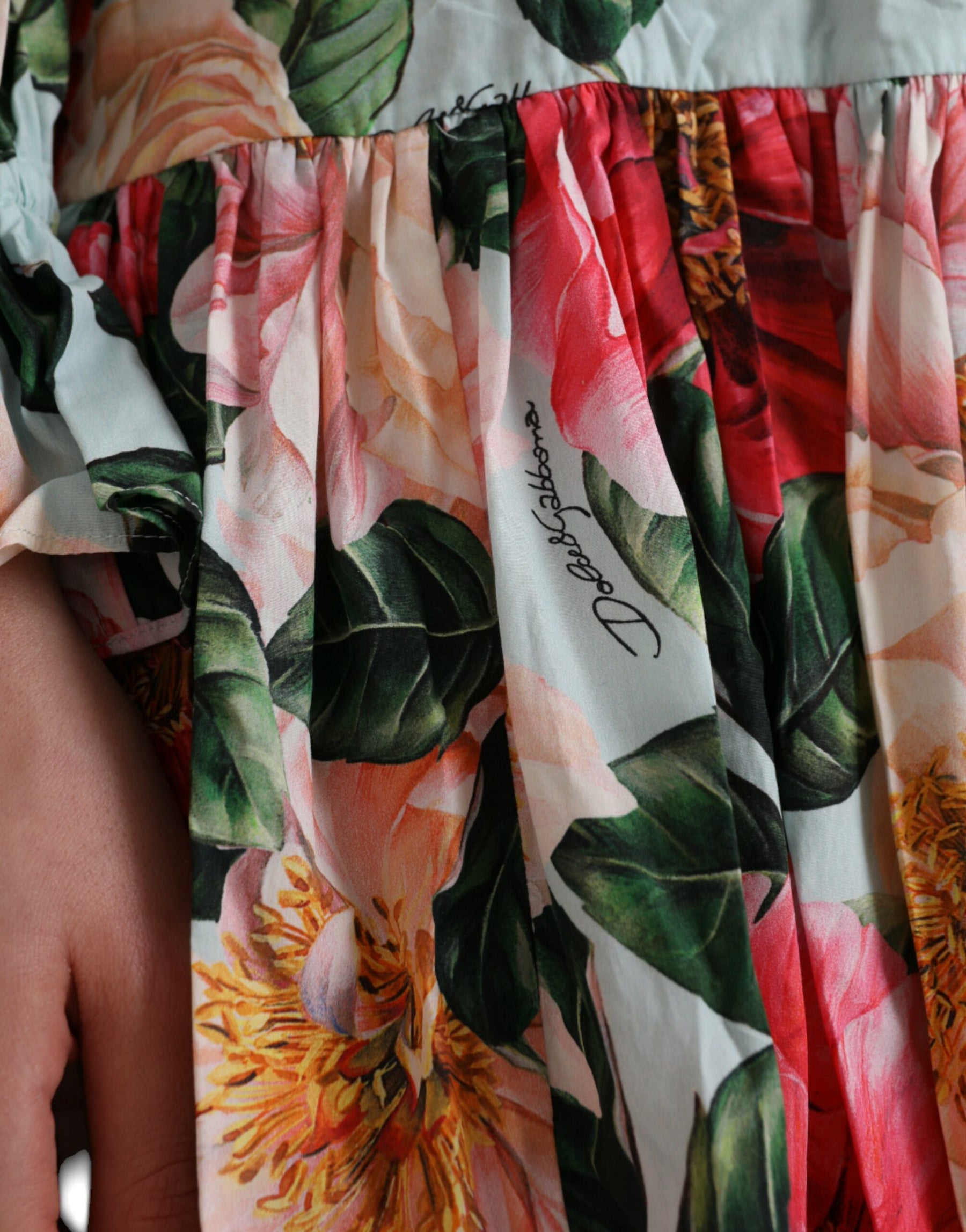 Dolce & Gabbana Multicolor Floral CottonAline Pleated Dress | Regal Royce