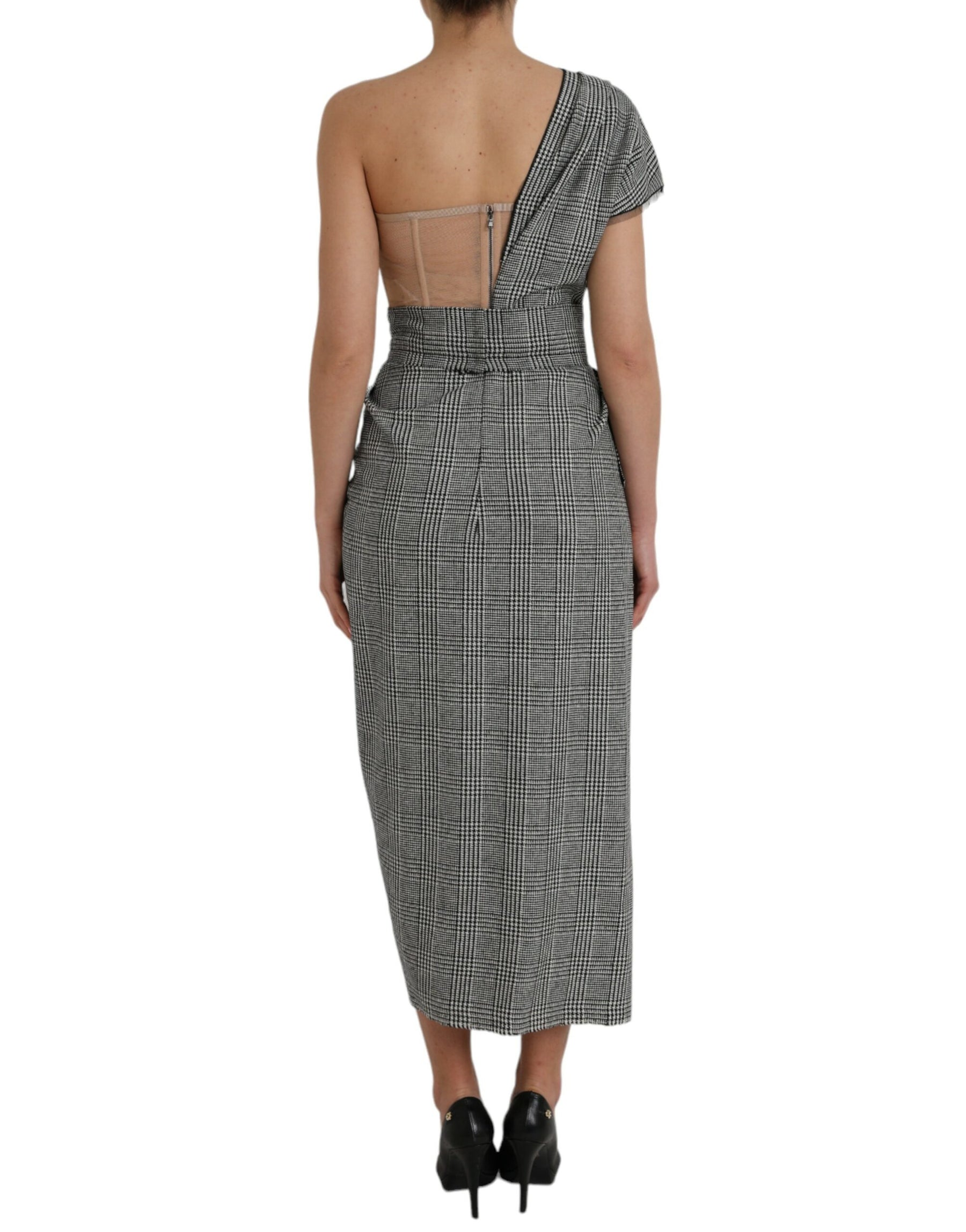 Dolce & Gabbana Gray Beige Layered One Shoulder Maxi Dress | Regal Royce