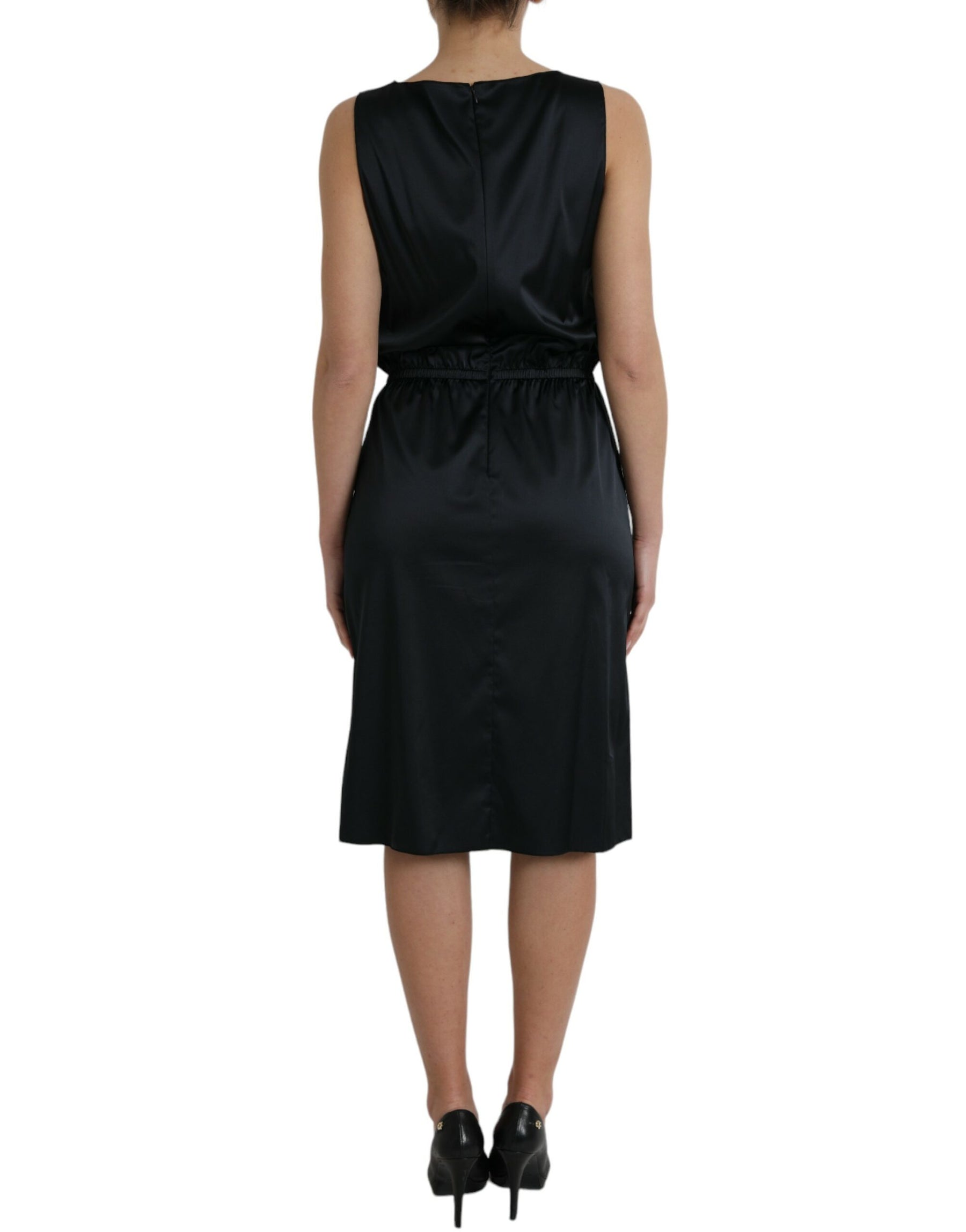 Dolce & Gabbana Black Polyester Lace Trim Sheath Midi Dress | Regal Royce