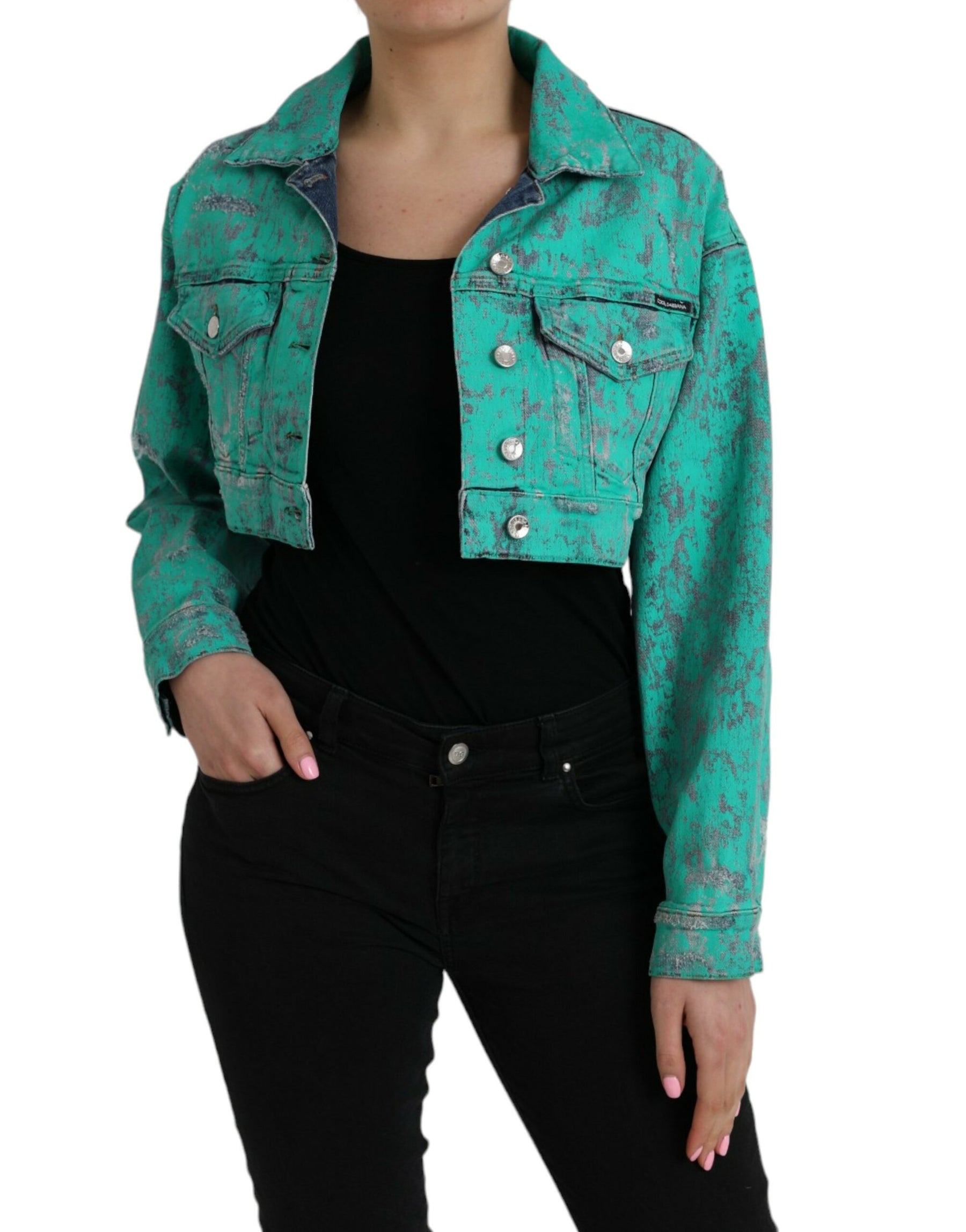 Dolce & Gabbana Green Cotton Tie Dye Cropped Cropped Denim Jacket | Regal Royce
