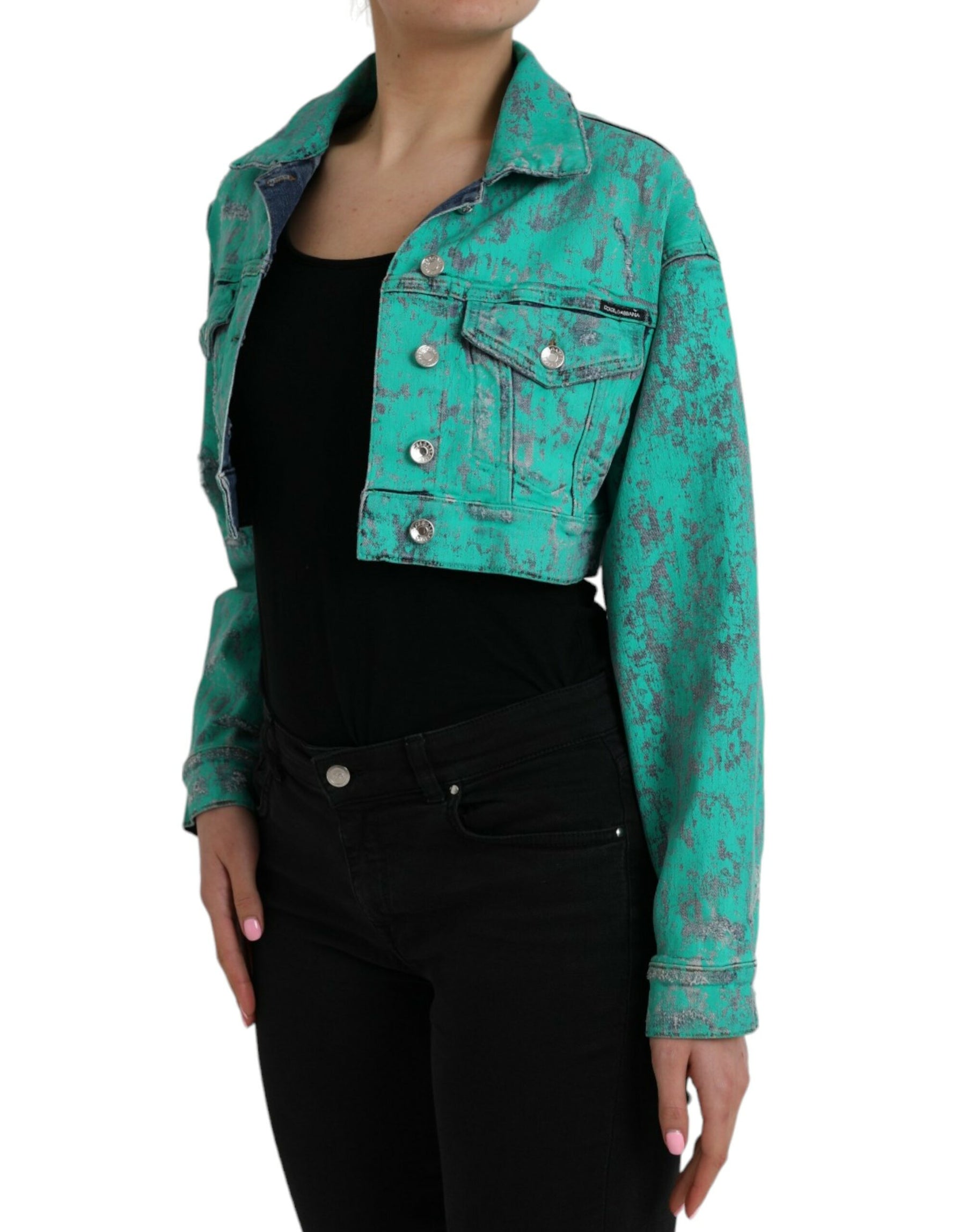 Dolce & Gabbana Green Cotton Tie Dye Cropped Cropped Denim Jacket | Regal Royce