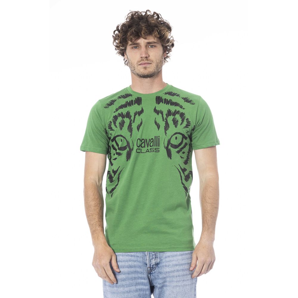 Cavalli Class Green Cotton Men T-Shirt | Regal Royce