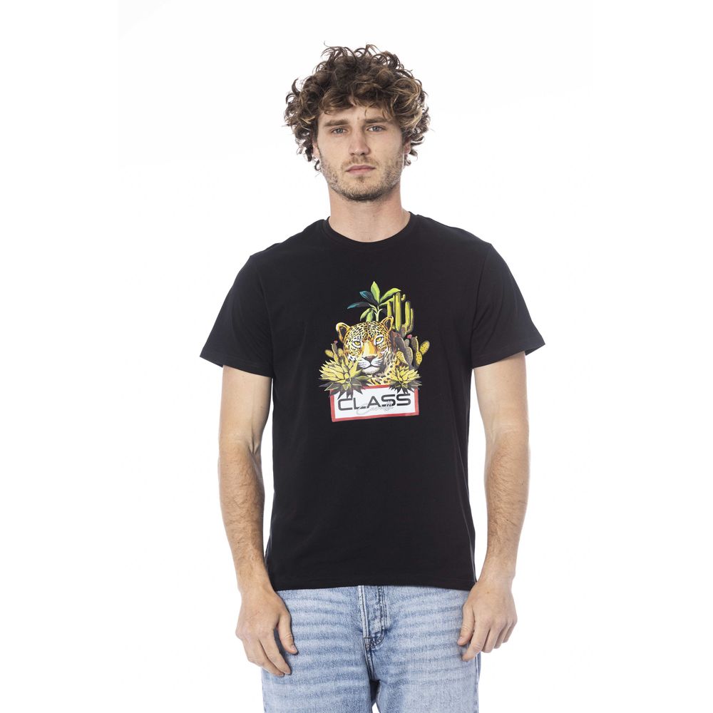 Cavalli Class Black Cotton Men T-Shirt | Regal Royce
