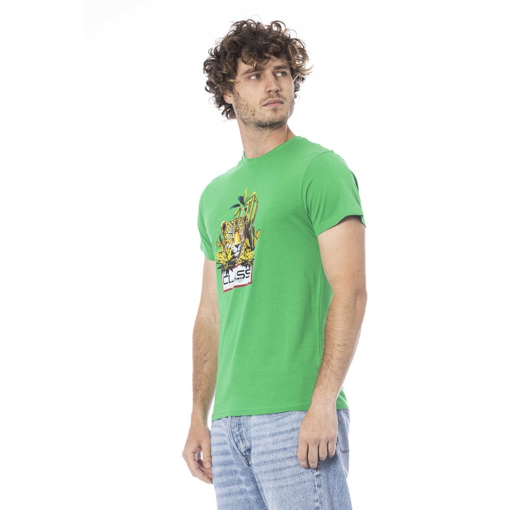 Cavalli Class Green Cotton Men T-Shirt | Regal Royce