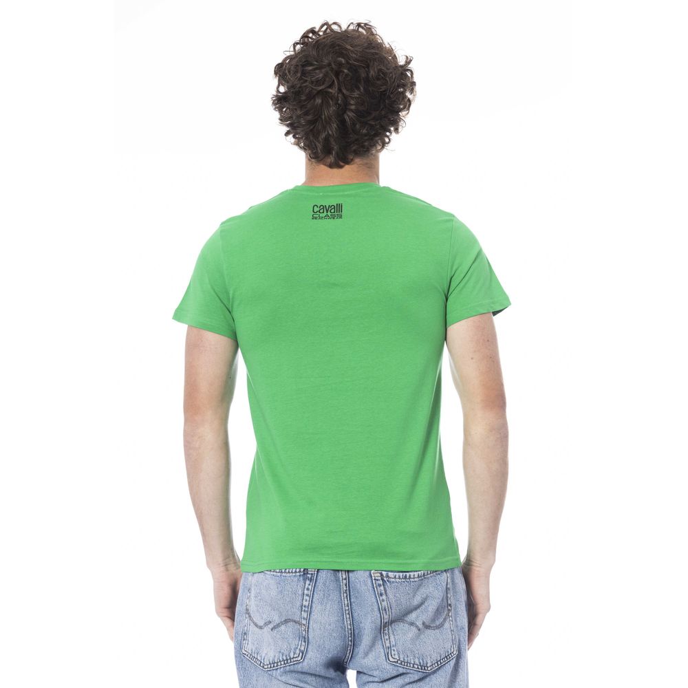 Cavalli Class Green Cotton Men T-Shirt | Regal Royce
