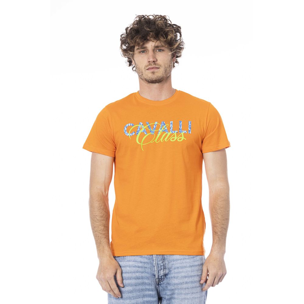 Cavalli Class Orange Cotton Men T-Shirt | Regal Royce