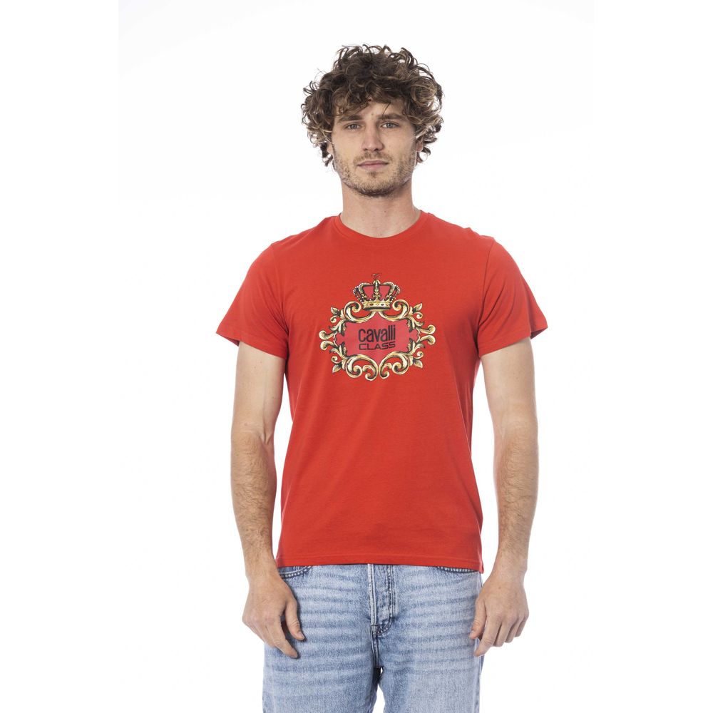 Cavalli Class Red Cotton Men T-Shirt | Regal Royce