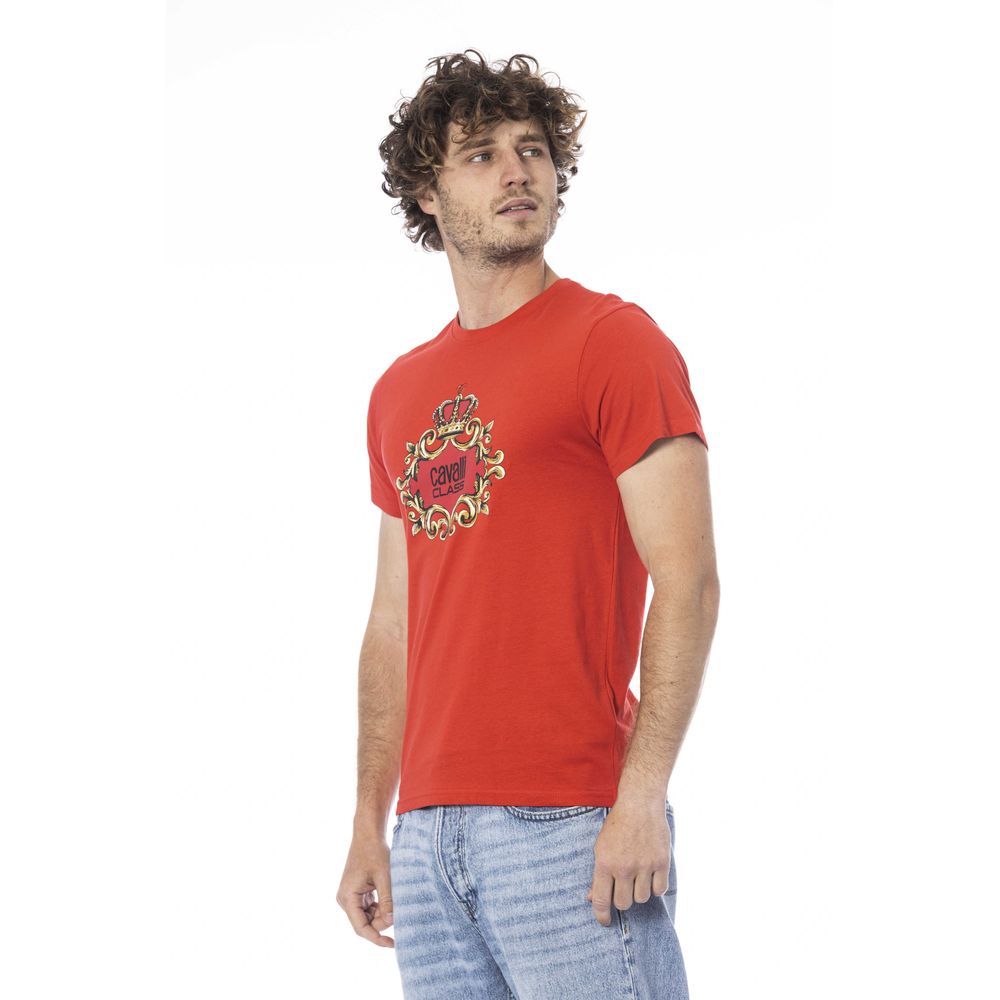 Cavalli Class Red Cotton Men T-Shirt | Regal Royce
