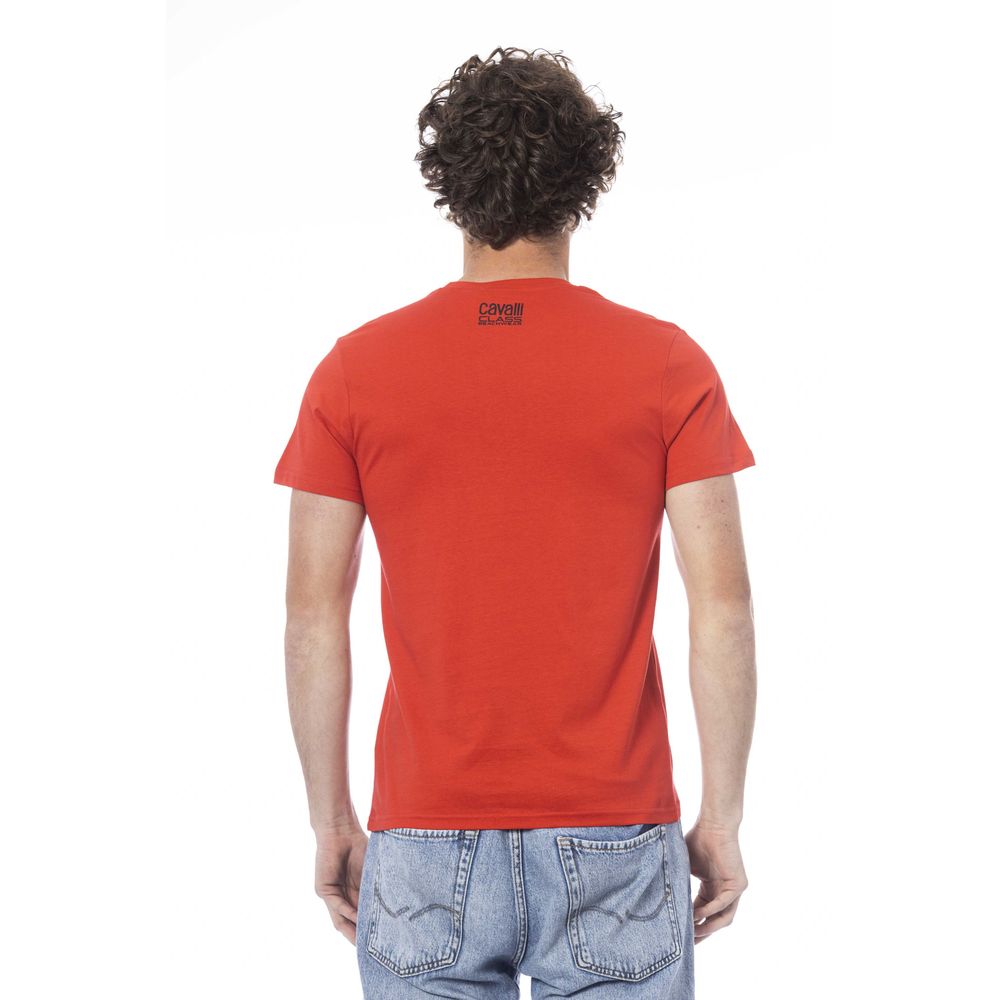 Cavalli Class Red Cotton Men T-Shirt | Regal Royce