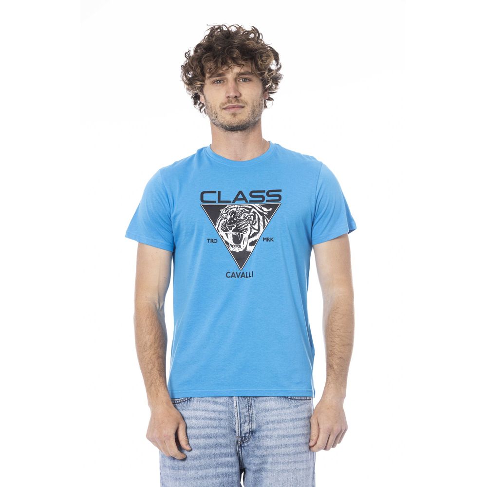 Cavalli Class Light Blue Cotton Men T-Shirt | Regal Royce