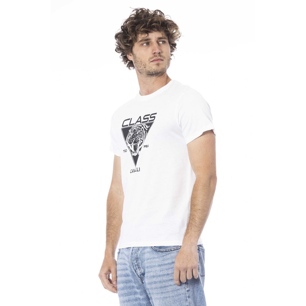 Cavalli Class White Cotton Men T-Shirt | Regal Royce