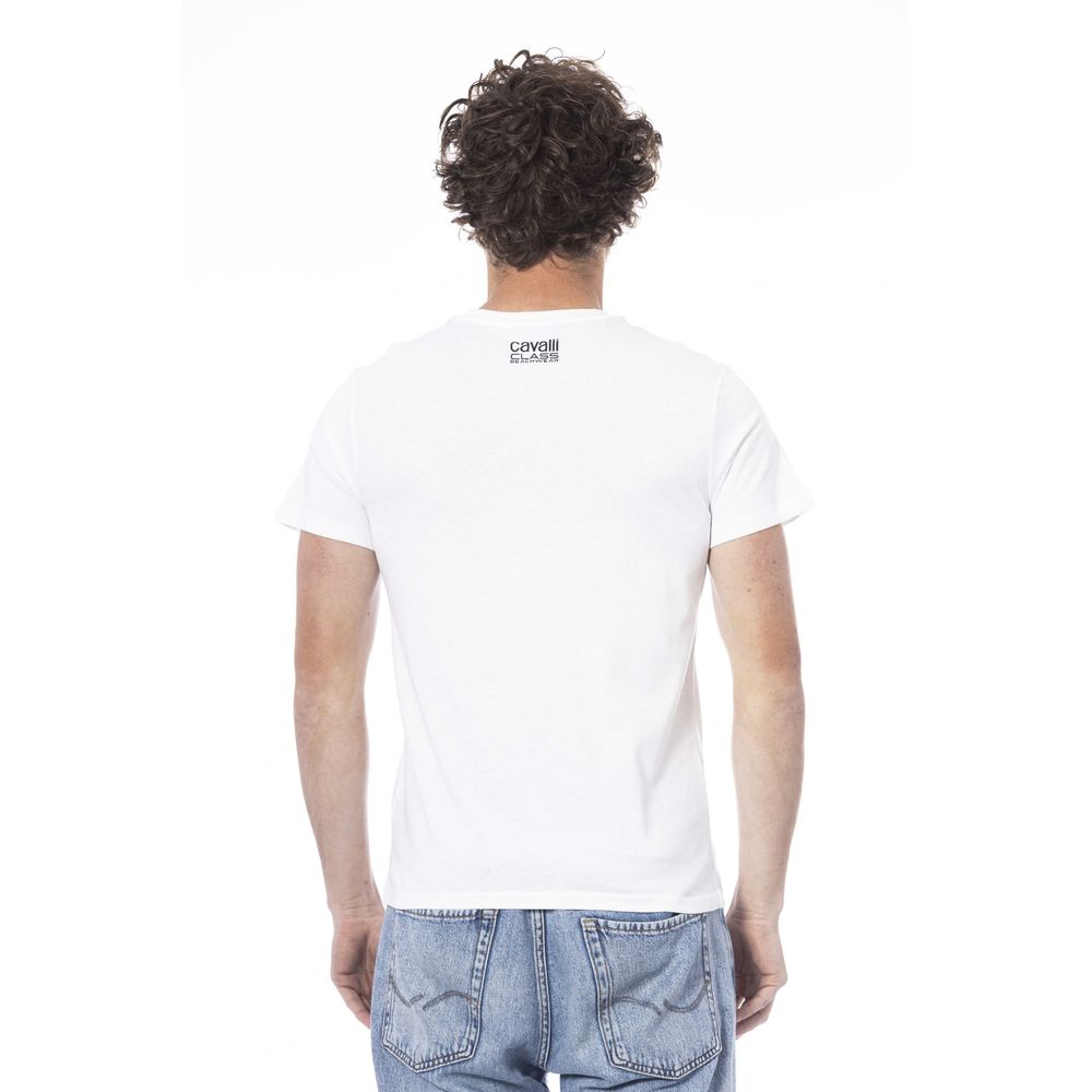 Cavalli Class White Cotton Men T-Shirt | Regal Royce