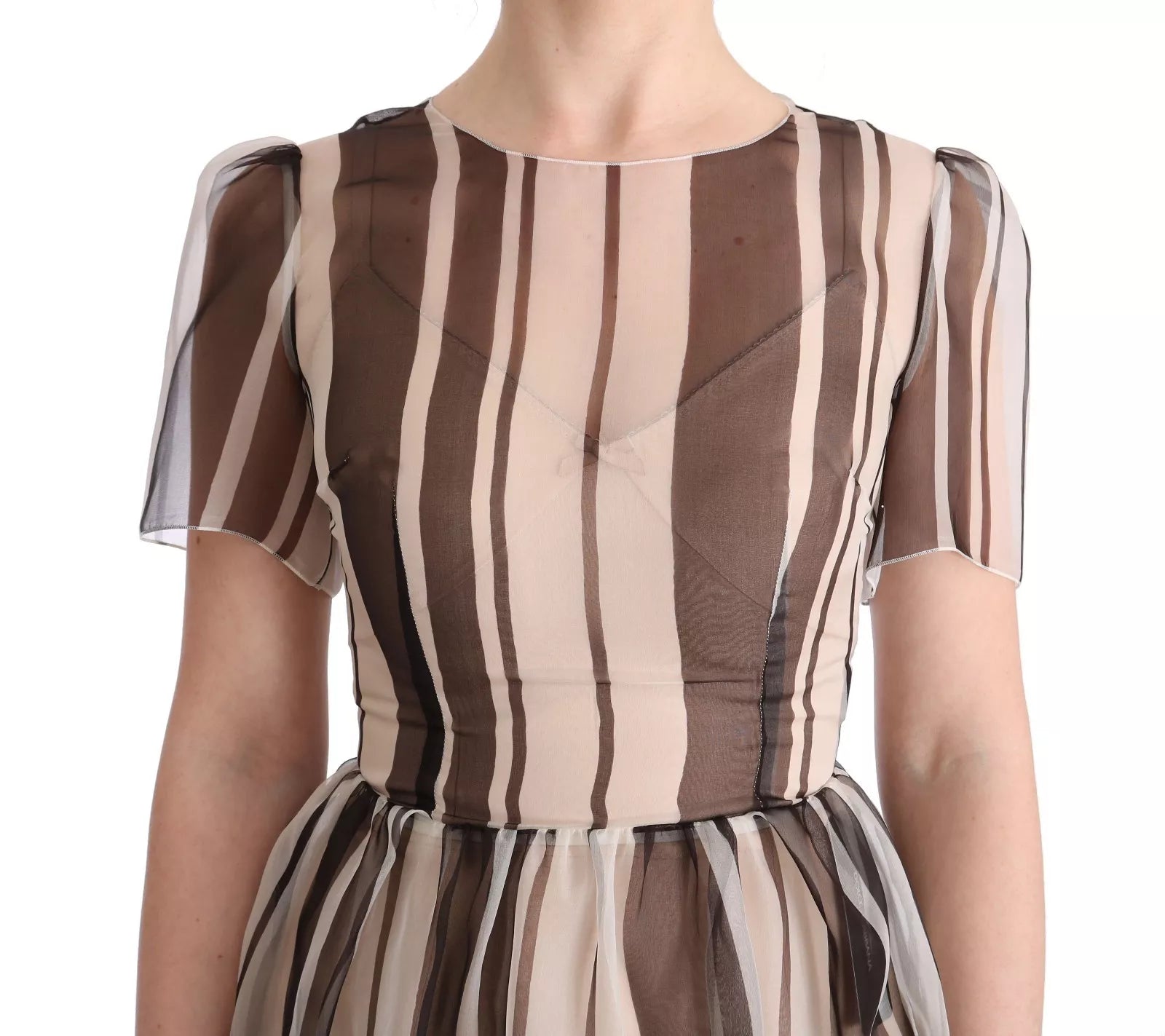 Dolce & Gabbana Beige Brown Striped Silk Sheath Dress | Regal Royce