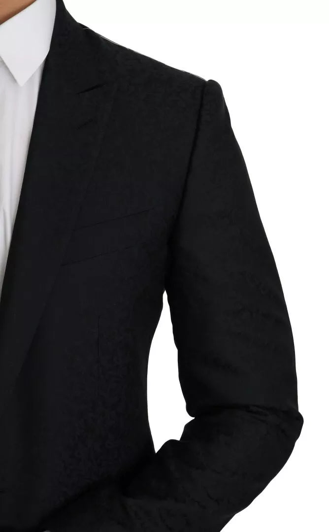 Dolce & Gabbana Blue Jacquard Slim Floral Jacket Blazer | Regal Royce