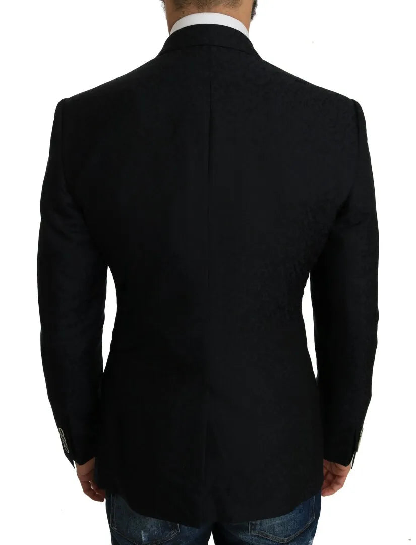 Dolce & Gabbana Blue Jacquard Slim Floral Jacket Blazer | Regal Royce