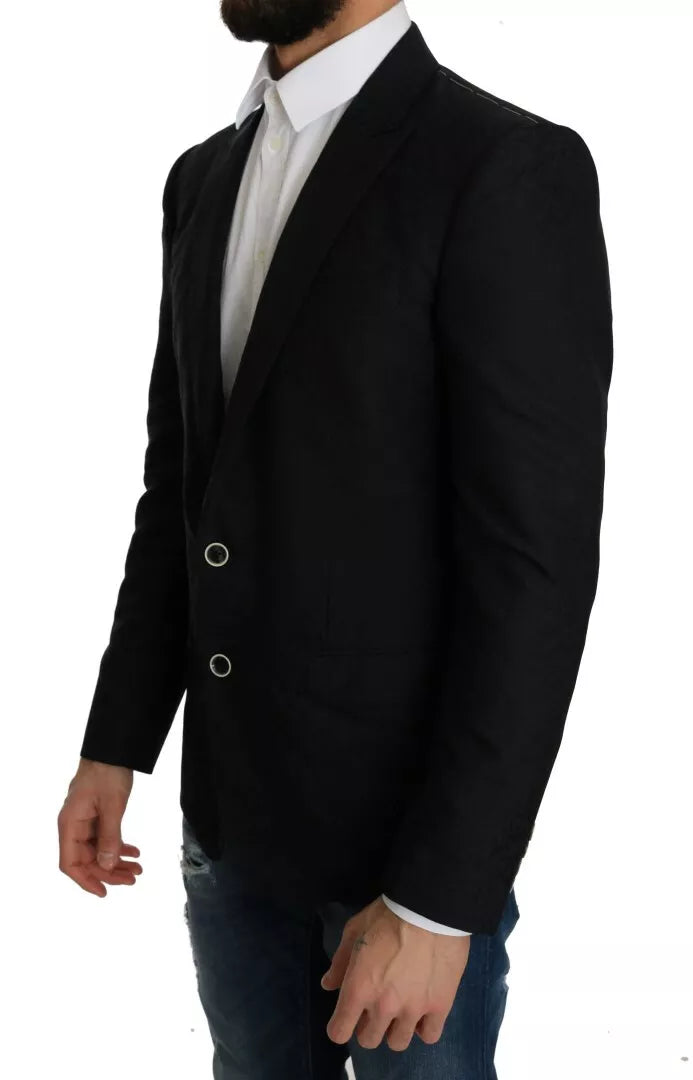 Dolce & Gabbana Blue Jacquard Slim Floral Jacket Blazer | Regal Royce