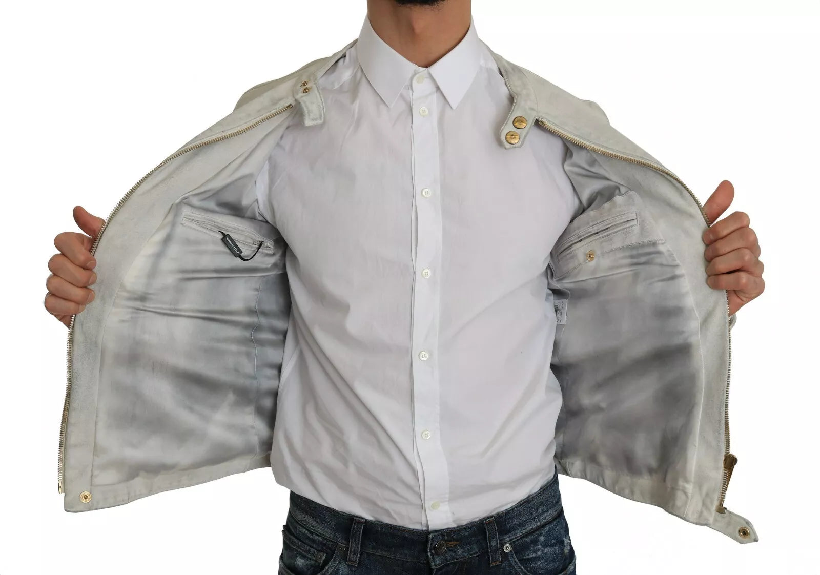 Dolce & Gabbana Leather White Biker Motorcycle Jacket | Regal Royce