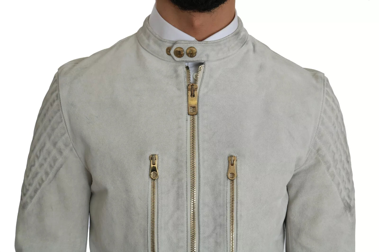 Dolce & Gabbana Leather White Biker Motorcycle Jacket | Regal Royce