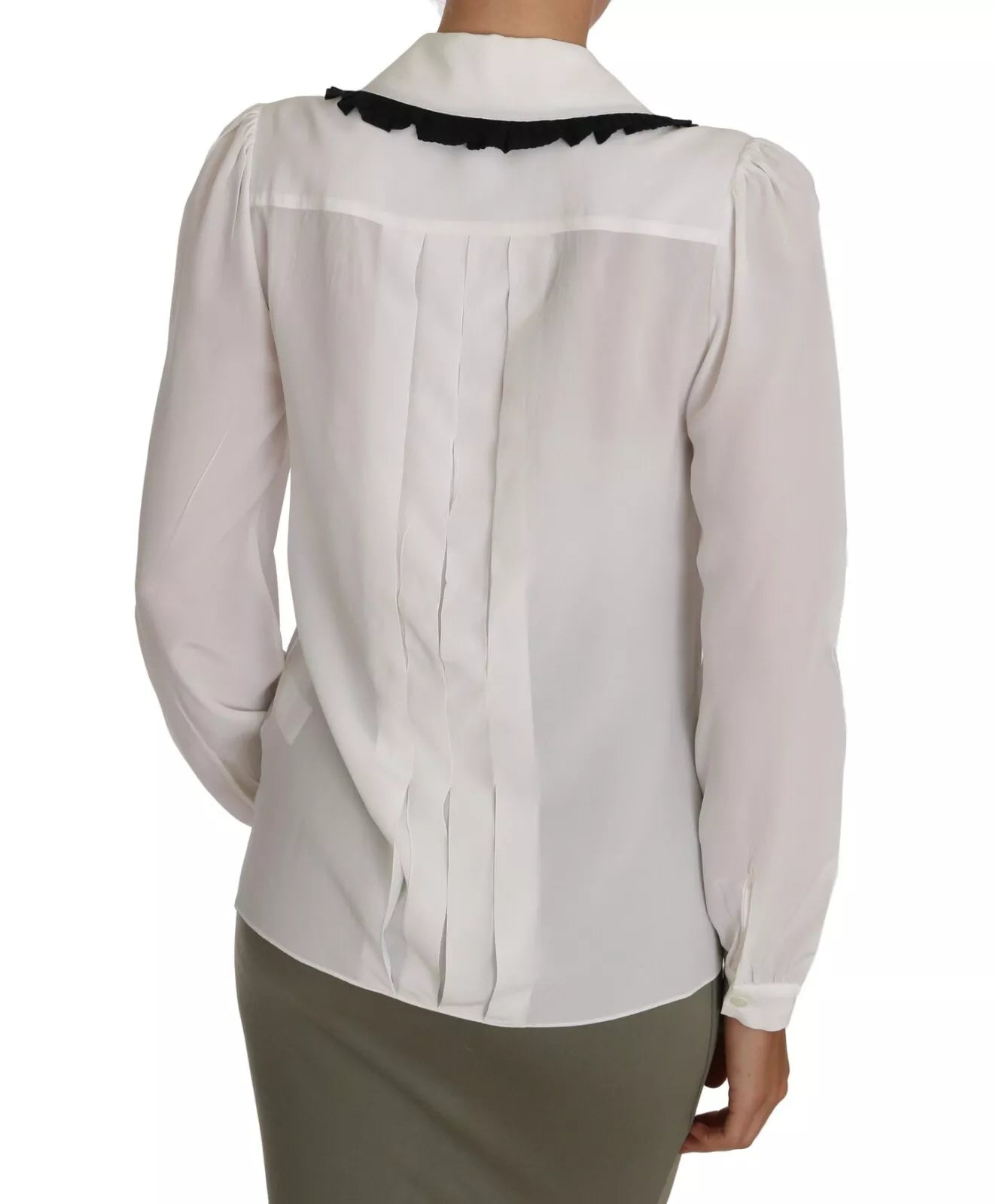 Dolce & Gabbana White Silk Shirt Ruffle Rouded Collar Blouse | Regal Royce