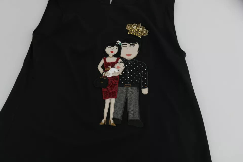 Dolce & Gabbana Black Silk DG Family Crystal Sleeveless Top | Regal Royce