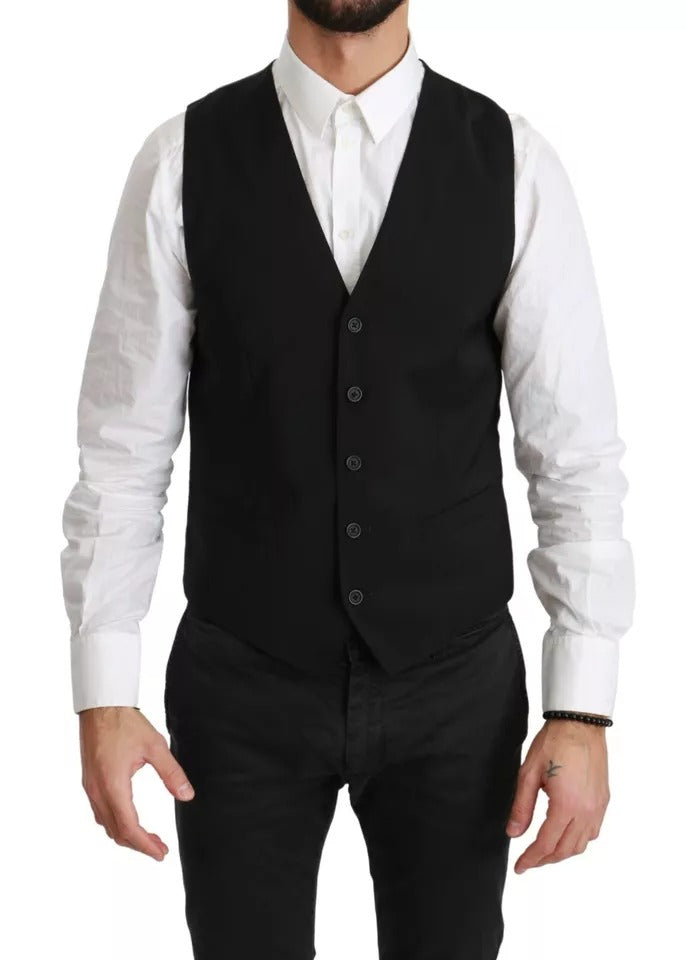 Dolce & Gabbana Black Wool Stretch Waistcoat Formal Dress Vest | Regal Royce