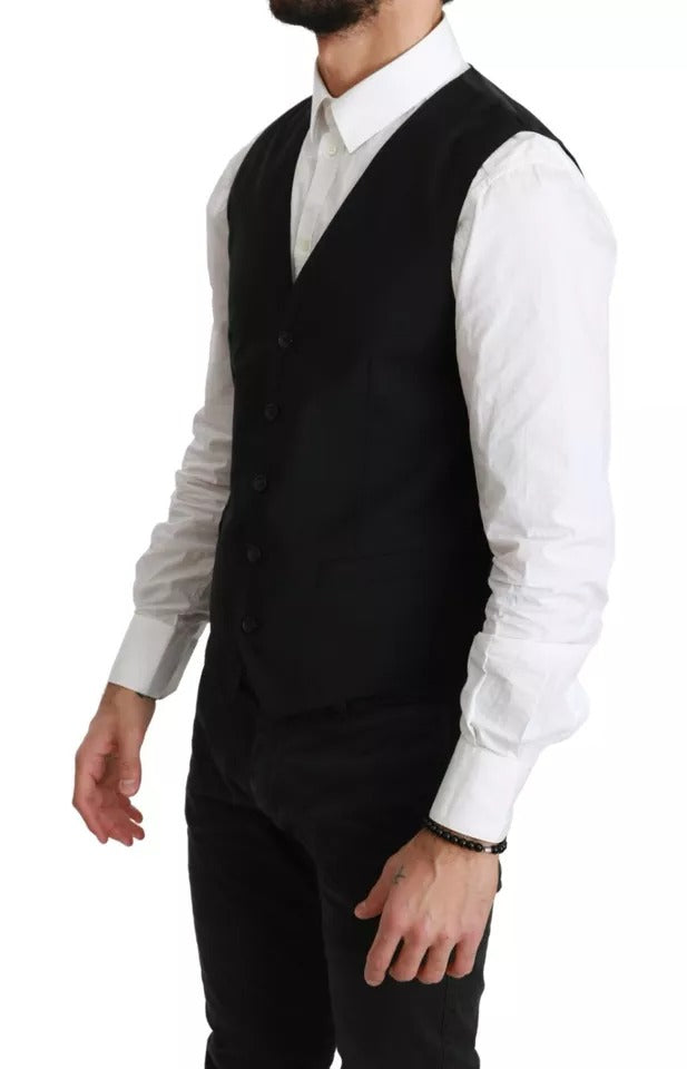 Dolce & Gabbana Black Wool Stretch Waistcoat Formal Dress Vest | Regal Royce