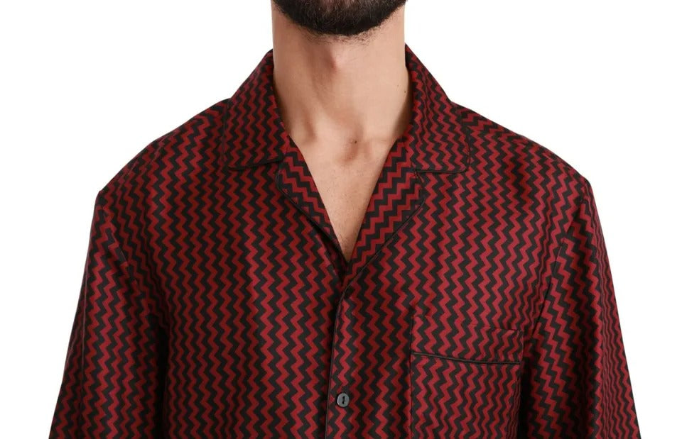 Dolce & Gabbana Black Red Zigzag Pattern Casual Shirt | Regal Royce